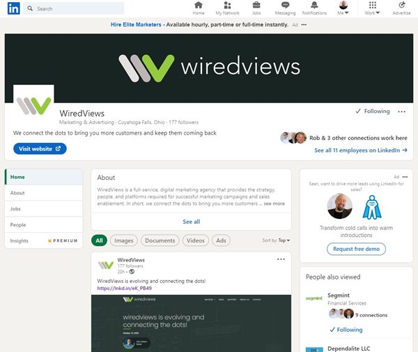 WiredViews LinkedIn page screenshot
