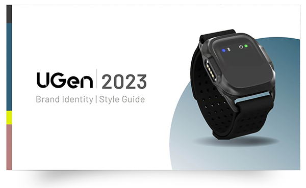 The UGen logo on a brandguide with the device next to it.