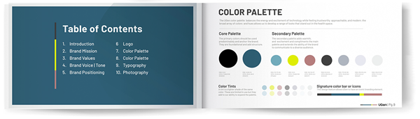 The color palette page from the UGen styleguide